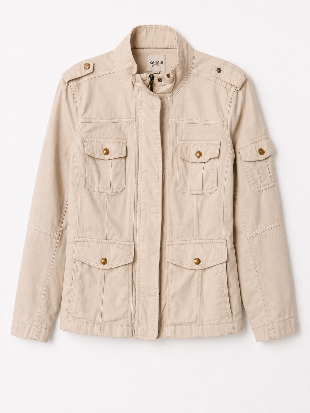 kenzie Women's Beige Utility Field Jacket with Button Flap Pockets